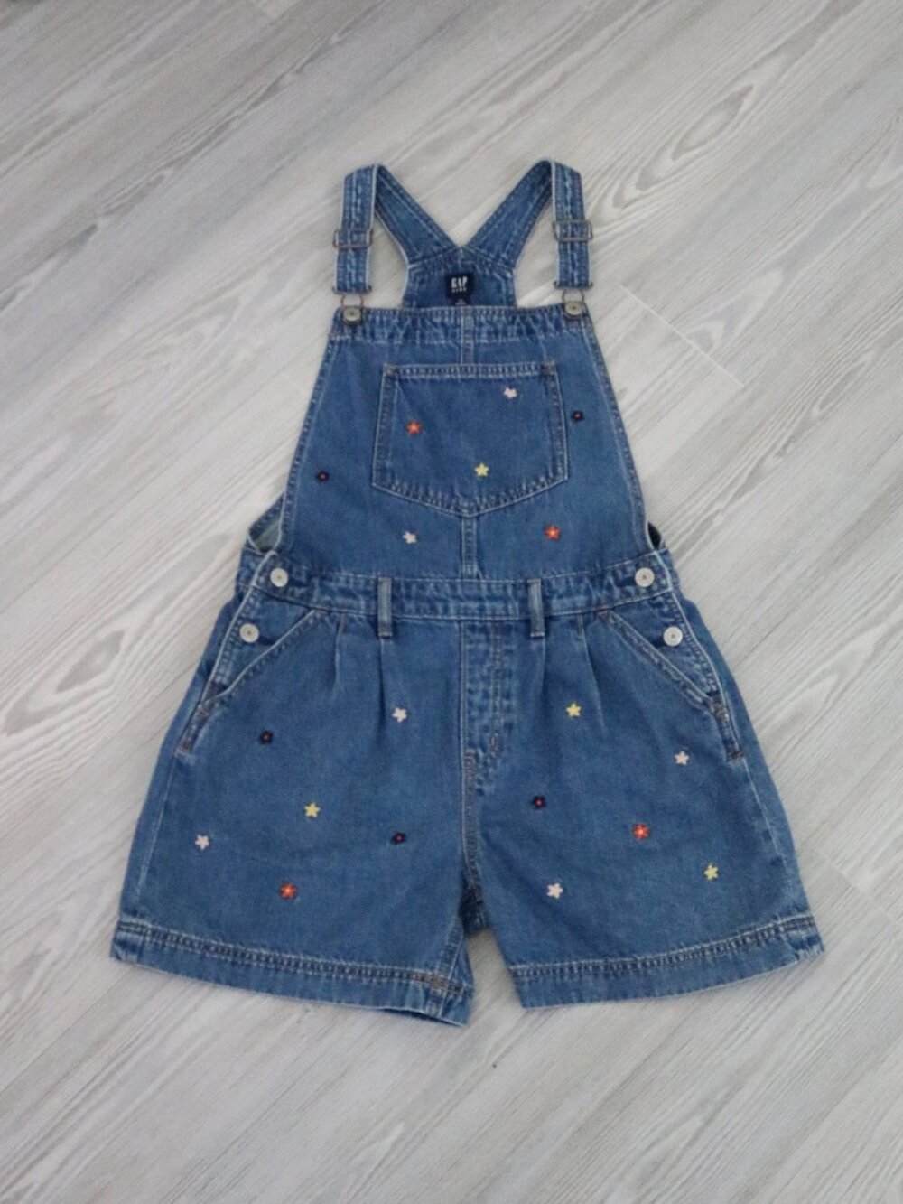 GAP Girls Kids Floral Short Denim Overalls Spring Size XXL (14-16) Y2K Style